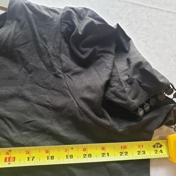 Belle By Kim Gravel Shirt Womens XL Black Slub Knit Flutter Sleeve V Neck Top - Picture 6 of 11